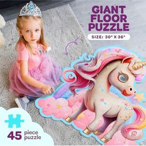 Jumbo Shimmery Floor Puzzle Unicorn Jigsaw Large 45 Piece NEW 30" x 36" Toddler